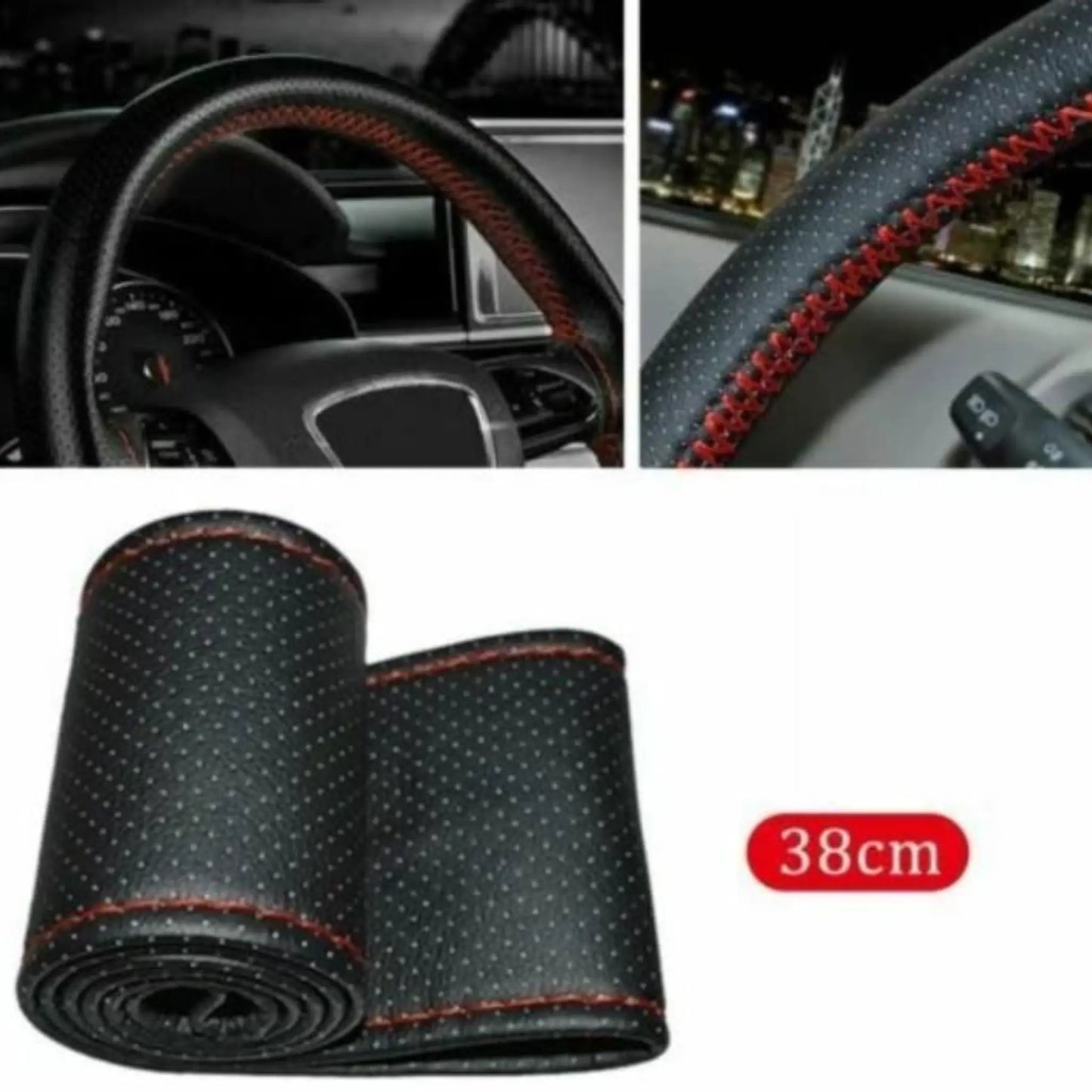 Universal Car Leather Steering Wheel Cover | Soft Leather Steering Wrap