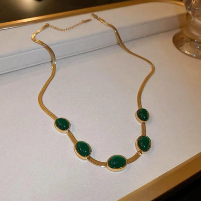 Oval Green Crystal Pendant Necklace Set | Emerald Pendant Necklace